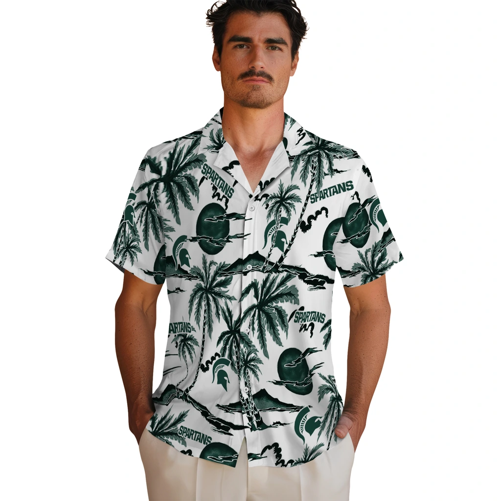 Michigan State Spartans Hawaiian Shirt - Palm Sunset michigan state spartans palm sunset hawaiian shirts fashion forward