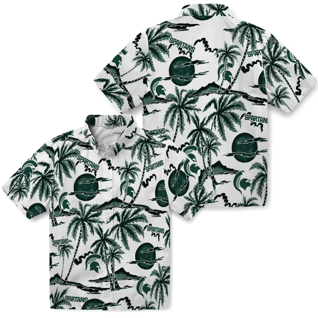 Michigan State Spartans Hawaiian Shirt - Palm Sunset michigan state spartans palm sunset hawaiian shirts high quality