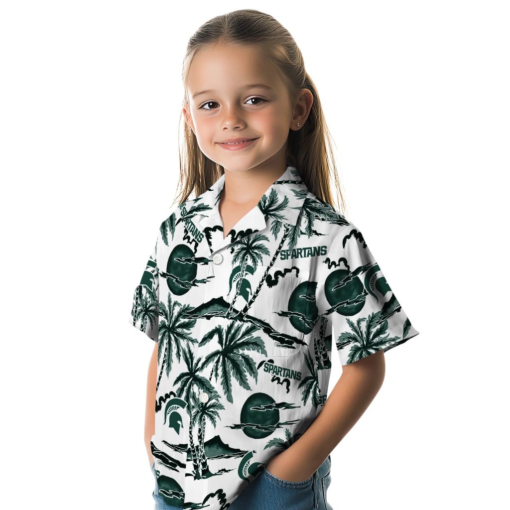 Michigan State Spartans Hawaiian Shirt - Palm Sunset michigan state spartans palm sunset hawaiian shirts premium grade