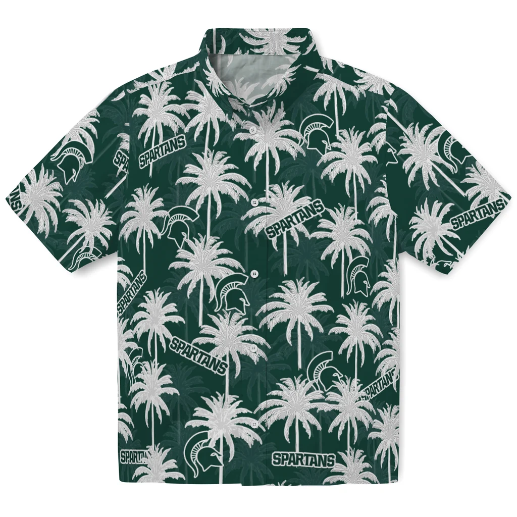 Michigan State Spartans Hawaiian Shirt - Palm Tree Motif michigan state spartans palm grove green hawaiian shirts best selling
