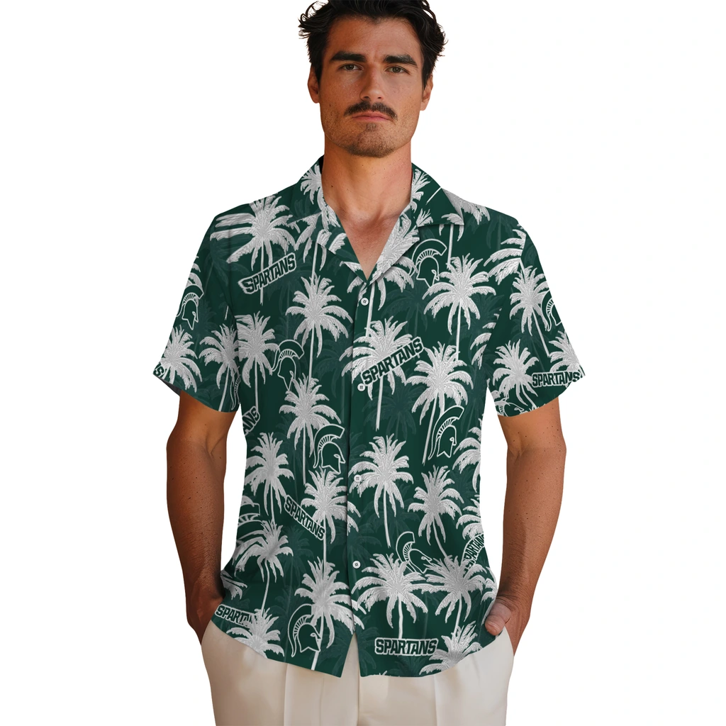 Michigan State Spartans Hawaiian Shirt - Palm Tree Motif michigan state spartans palm grove green hawaiian shirts fashion forward