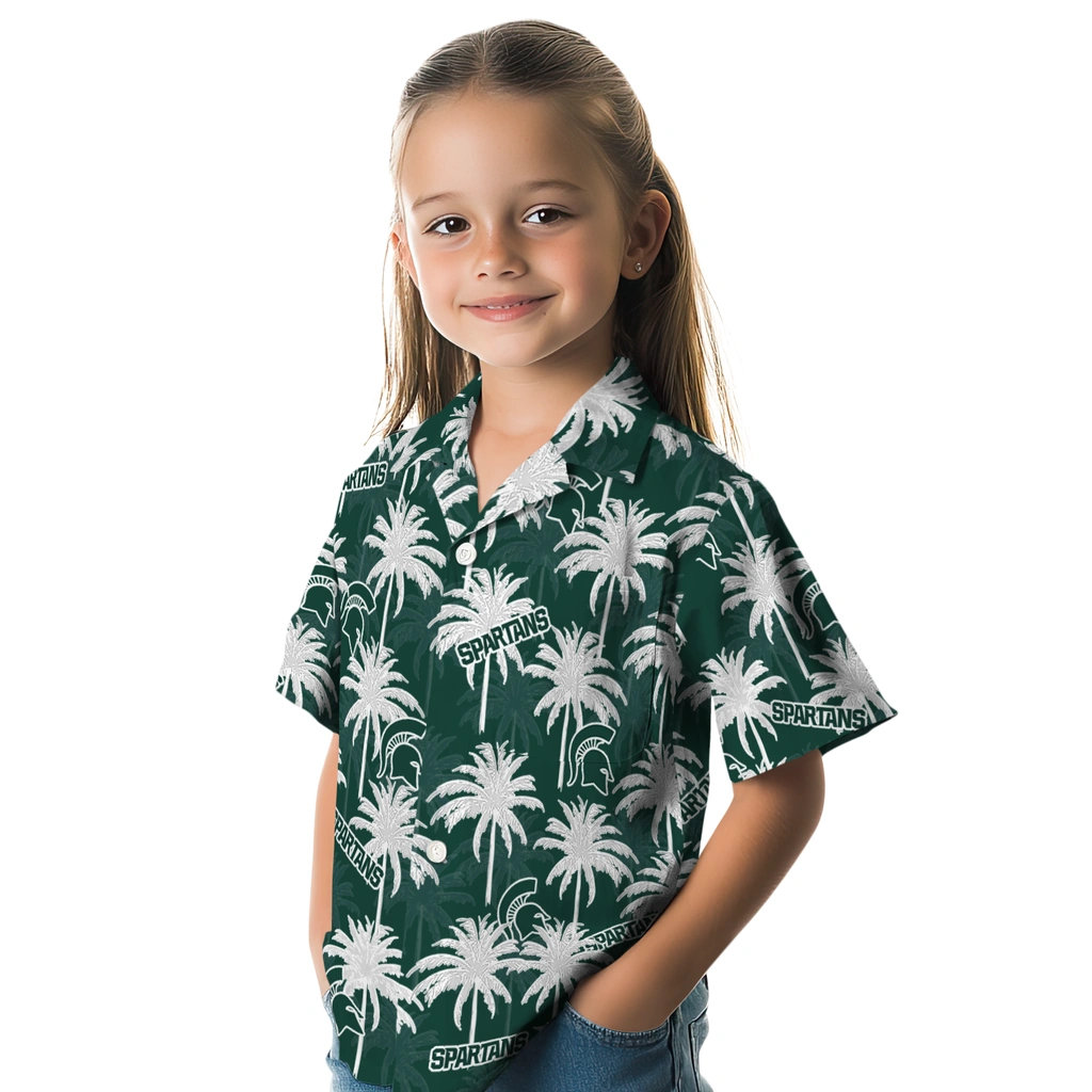 Michigan State Spartans Hawaiian Shirt - Palm Tree Motif michigan state spartans palm grove green hawaiian shirts premium grade