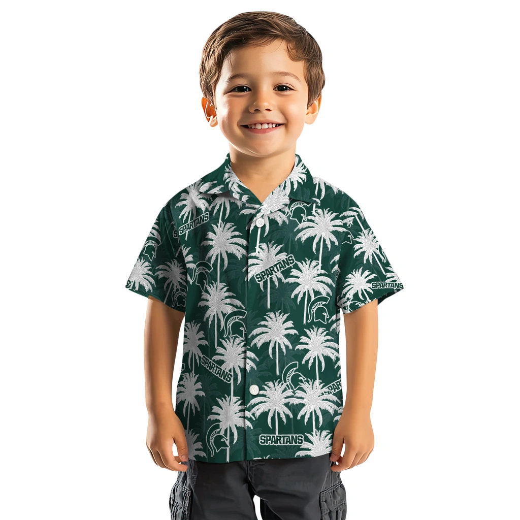 Michigan State Spartans Hawaiian Shirt - Palm Tree Motif michigan state spartans palm grove green hawaiian shirts top rated