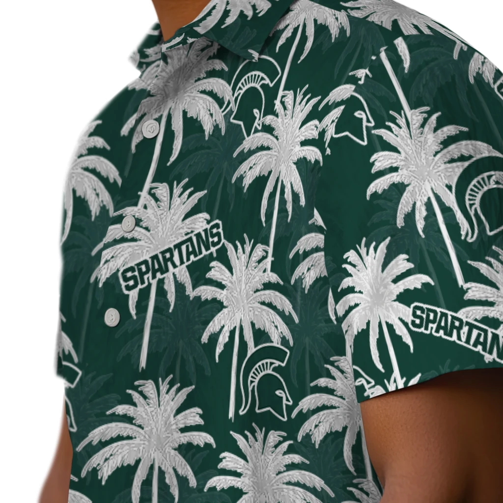 Michigan State Spartans Hawaiian Shirt - Palm Tree Motif michigan state spartans palm grove green hawaiian shirts trendy