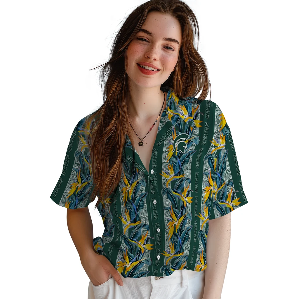 Michigan State Spartans Hawaiian Shirt - Paradise Vines michigan state spartans paradise vines green hawaiian shirts latest model