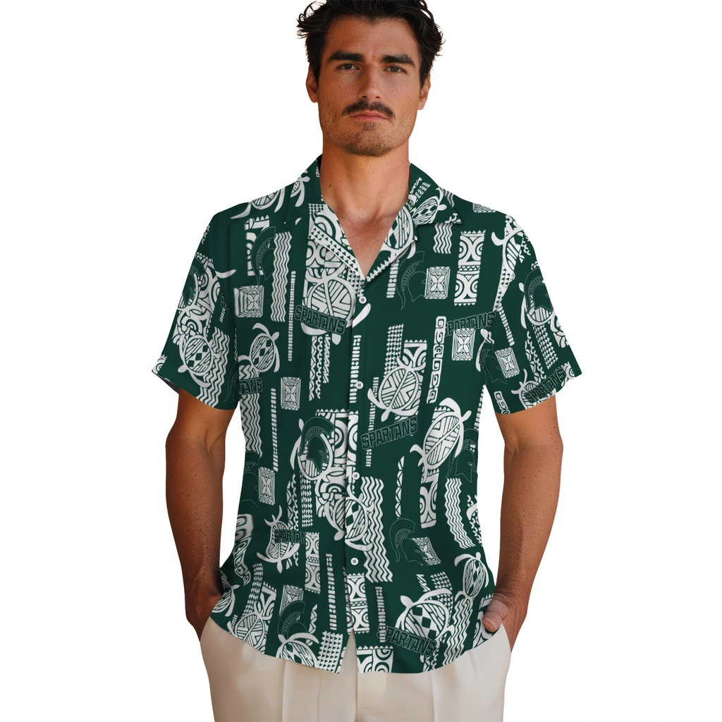 Michigan State Spartans Hawaiian Shirt - Turtle Lines michigan state spartans turtle lines green hawaiian shirts fashion forward