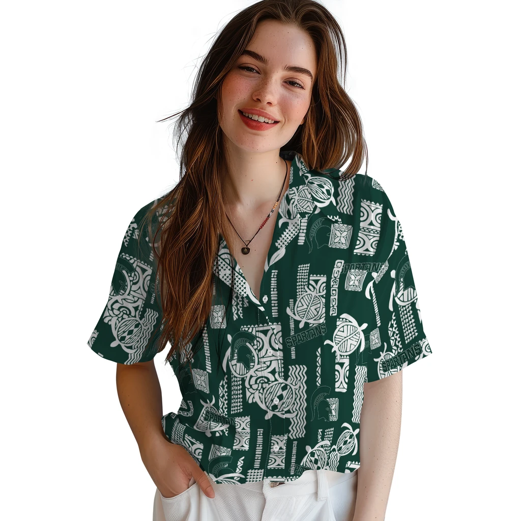 Michigan State Spartans Hawaiian Shirt - Turtle Lines michigan state spartans turtle lines green hawaiian shirts latest model