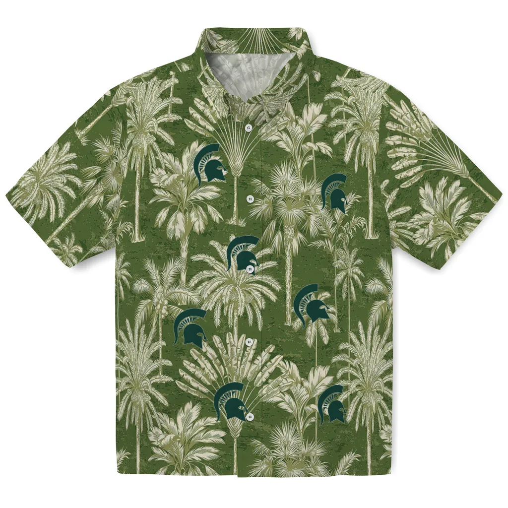 Michigan State Spartans Hawaiian Shirt - Vintage Palm Tree michigan state spartans palm shadows green hawaiian shirts best selling