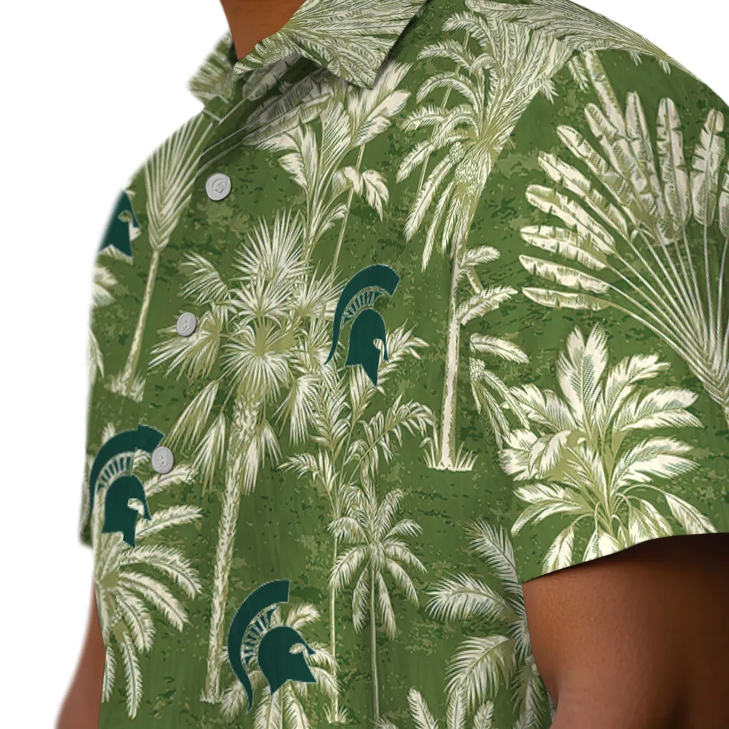 Michigan State Spartans Hawaiian Shirt - Vintage Palm Tree michigan state spartans palm shadows green hawaiian shirts trendy