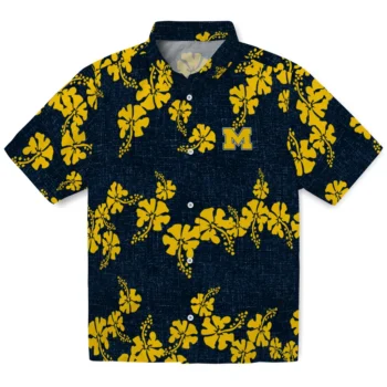 michigan wolverines hibiscus petals blue hawaiian shirts best selling