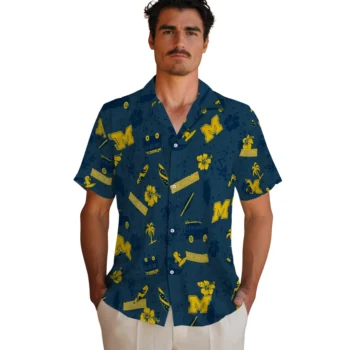 michigan wolverines beach vibe navy hawaiian shirts fashion forward