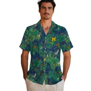 michigan wolverines bird canopy green hawaiian shirts fashion forward