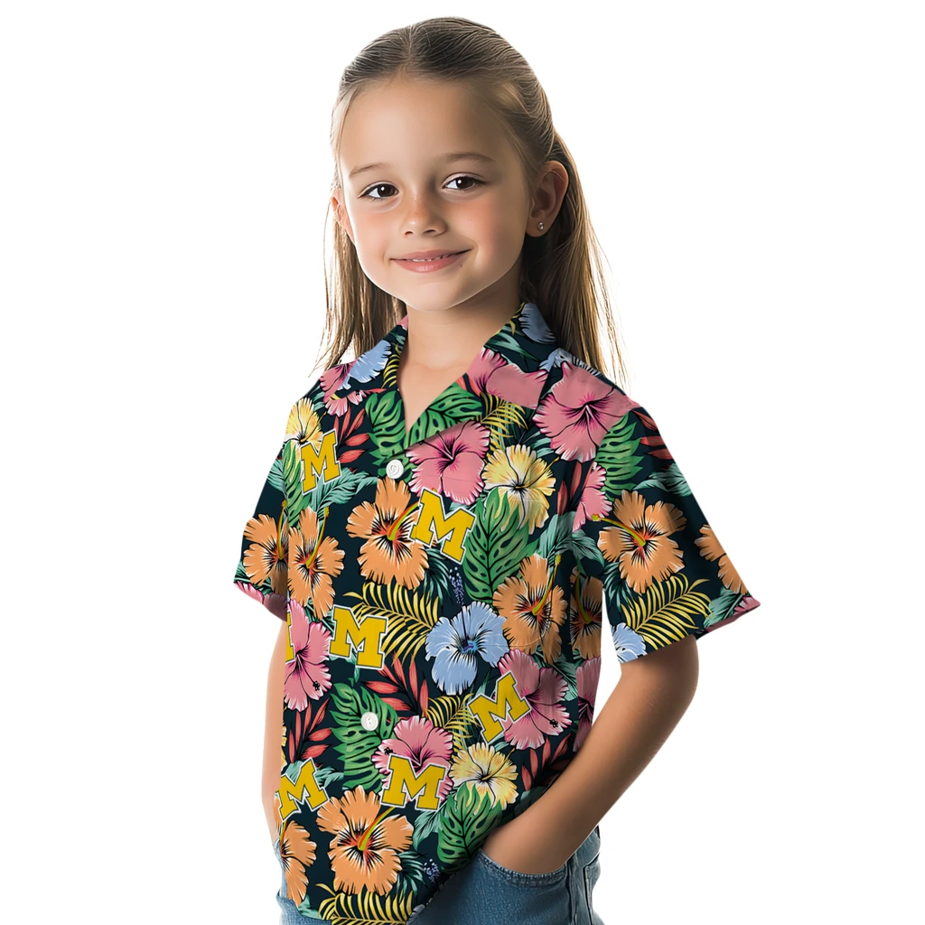 Michigan Wolverines Hawaiian Shirt - Brilliant Hibiscus Garden michigan wolverines brilliant hibiscus garden hawaiian shirts premium grade