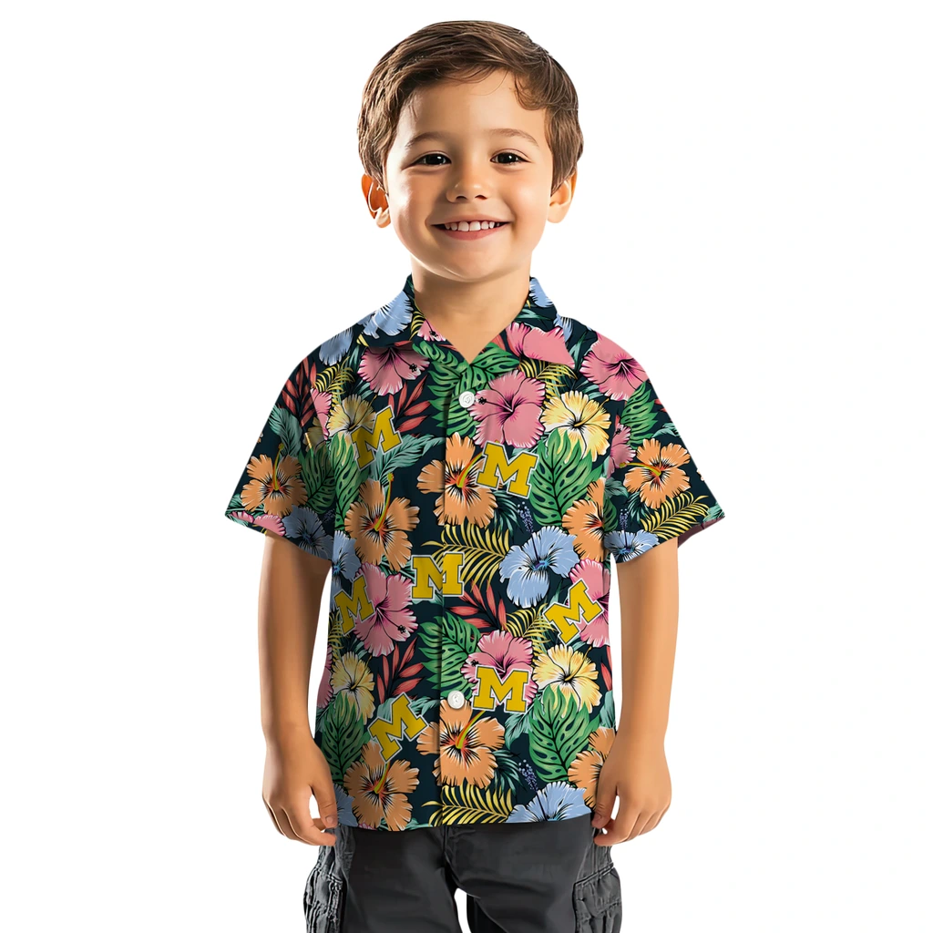 Michigan Wolverines Hawaiian Shirt - Brilliant Hibiscus Garden michigan wolverines brilliant hibiscus garden hawaiian shirts top rated
