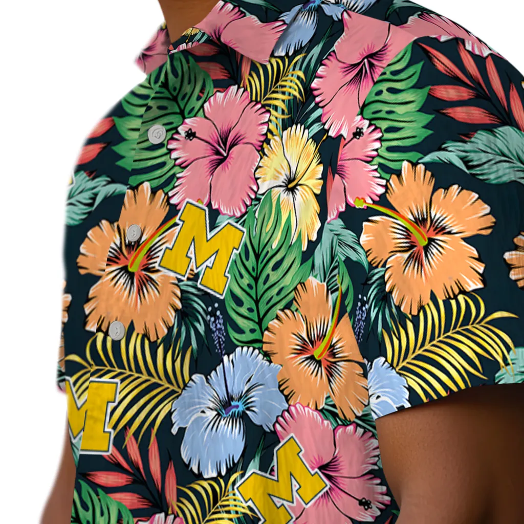 Michigan Wolverines Hawaiian Shirt - Brilliant Hibiscus Garden michigan wolverines brilliant hibiscus garden hawaiian shirts trendy