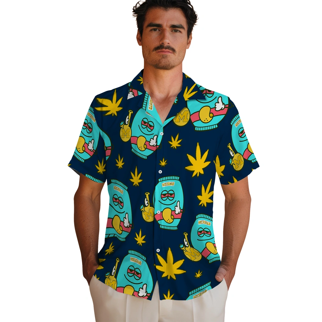 Michigan Wolverines Hawaiian Shirt - Chill Vibe michigan wolverines bong smile blue hawaiian shirts fashion forward