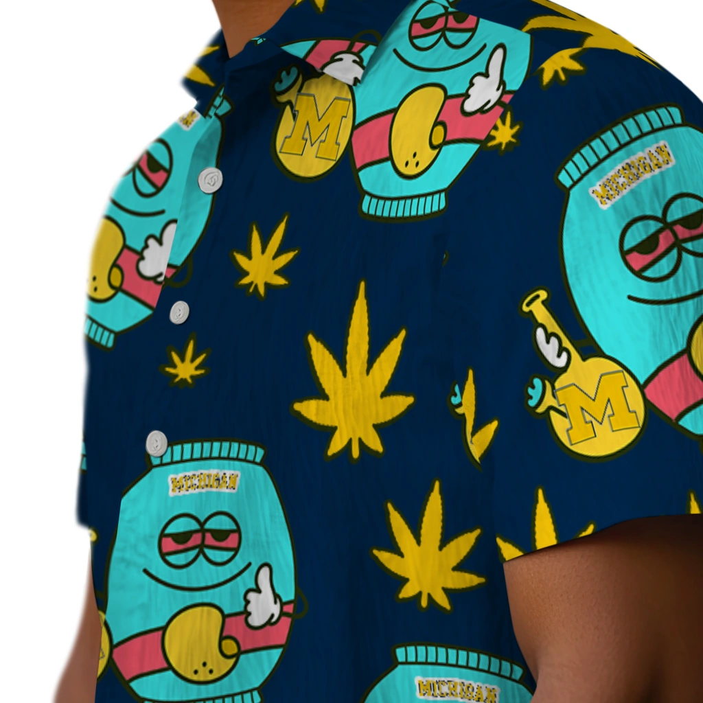 Michigan Wolverines Hawaiian Shirt - Chill Vibe michigan wolverines bong smile blue hawaiian shirts trendy