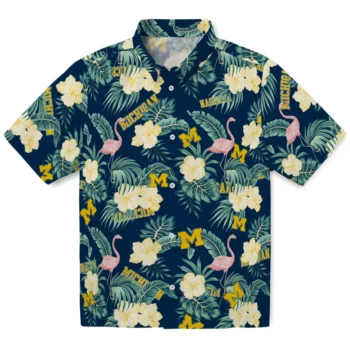 michigan wolverines flamingo palms blue hawaiian shirts best selling