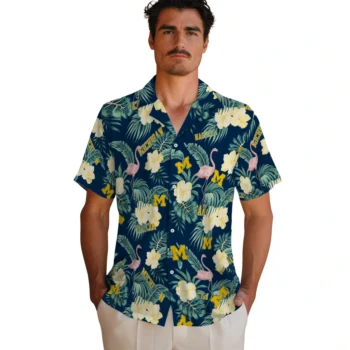 michigan wolverines flamingo palms blue hawaiian shirts fashion forward