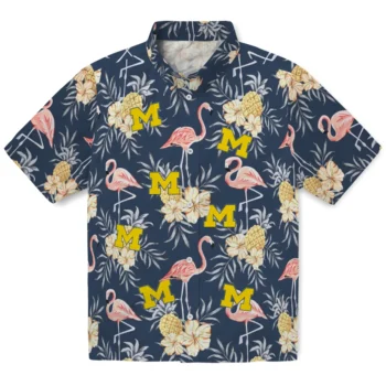 michigan wolverines flamingo hibiscus navy hawaiian shirts best selling