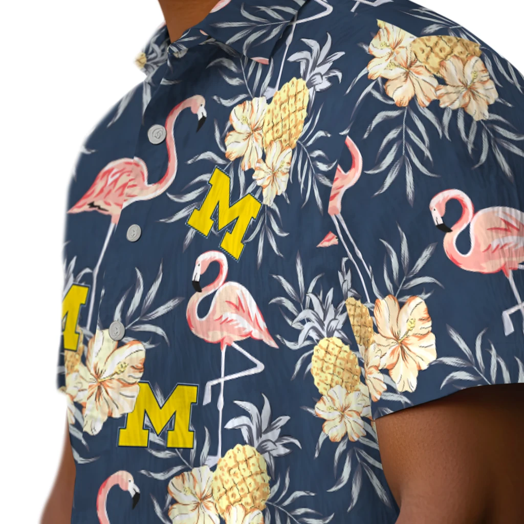Michigan Wolverines Hawaiian Shirt - Flamingo Hibiscus michigan wolverines flamingo hibiscus navy hawaiian shirts trendy