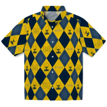 michigan wolverines balloon plaid blue hawaiian shirts best selling
