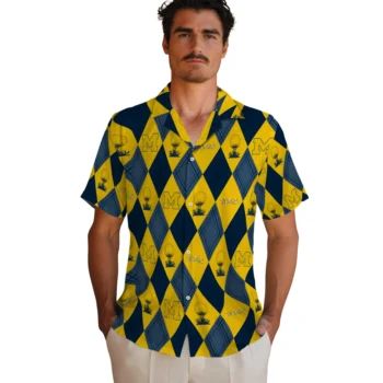 michigan wolverines balloon plaid blue hawaiian shirts fashion forward