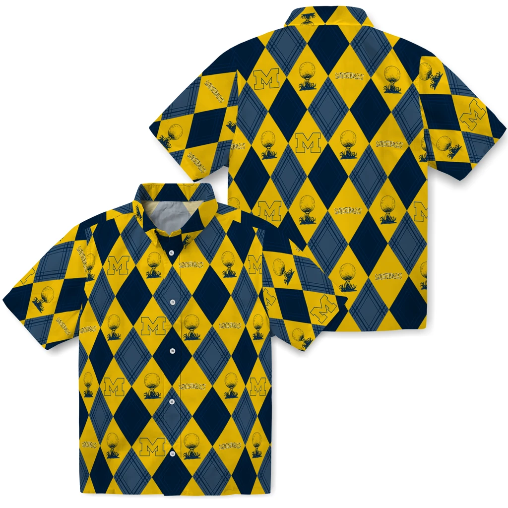 Michigan Wolverines Hawaiian Shirt - Golfing Plaid michigan wolverines balloon plaid blue hawaiian shirts high quality