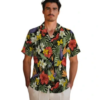 michigan wolverines hibiscus bird hawaiian shirts fashion forward