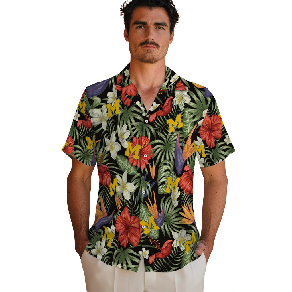 Michigan Wolverines Hawaiian Shirt - Hawaii Floral Hibiscus michigan wolverines hibiscus bird hawaiian shirts fashion forward