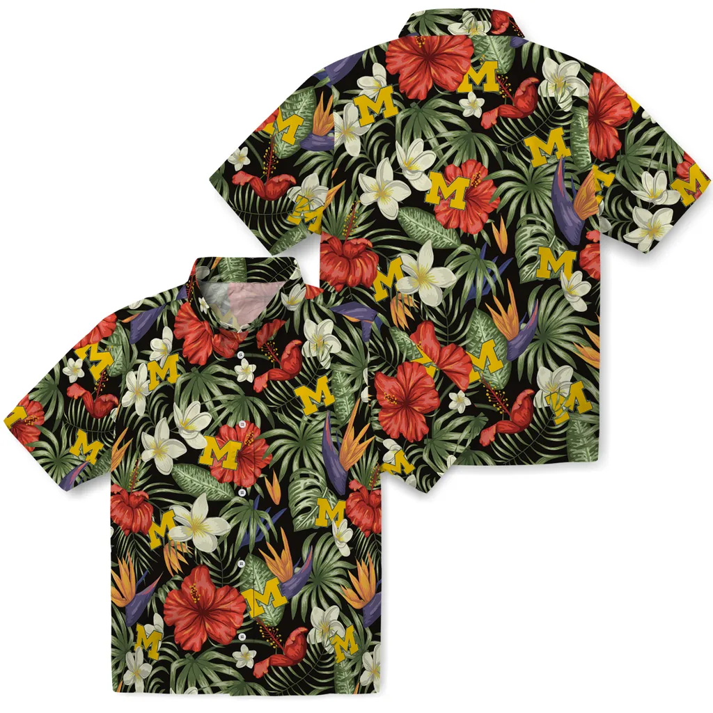 Michigan Wolverines Hawaiian Shirt - Hawaii Floral Hibiscus michigan wolverines hibiscus bird hawaiian shirts high quality
