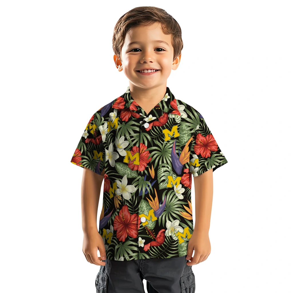 Michigan Wolverines Hawaiian Shirt - Hawaii Floral Hibiscus michigan wolverines hibiscus bird hawaiian shirts top rated