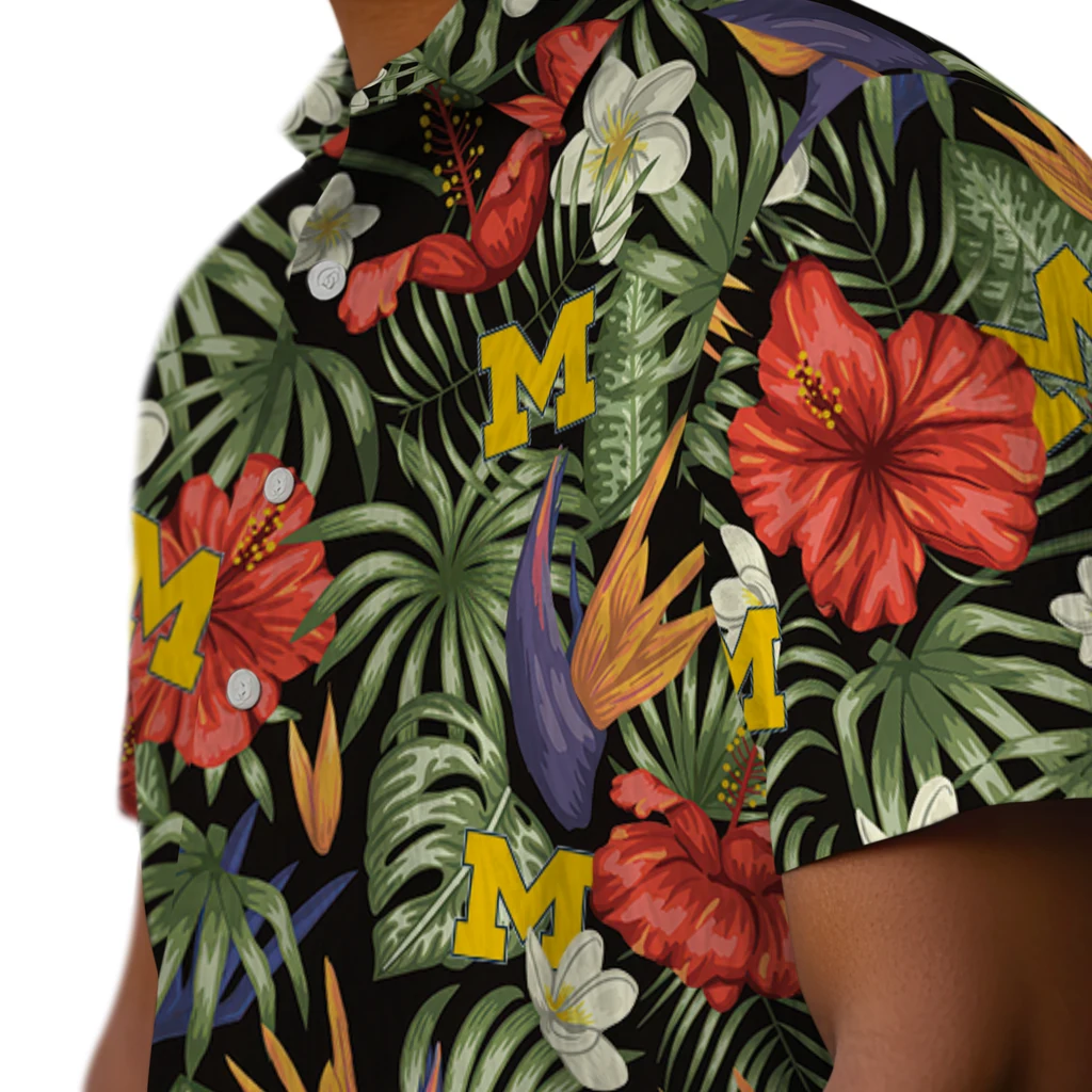Michigan Wolverines Hawaiian Shirt - Hawaii Floral Hibiscus michigan wolverines hibiscus bird hawaiian shirts trendy