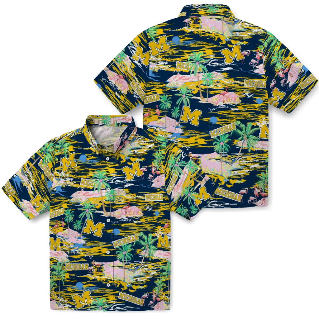Michigan Wolverines Hawaiian Shirt - Hawaii Island michigan wolverines flamingo retreat blue hawaiian shirts high quality