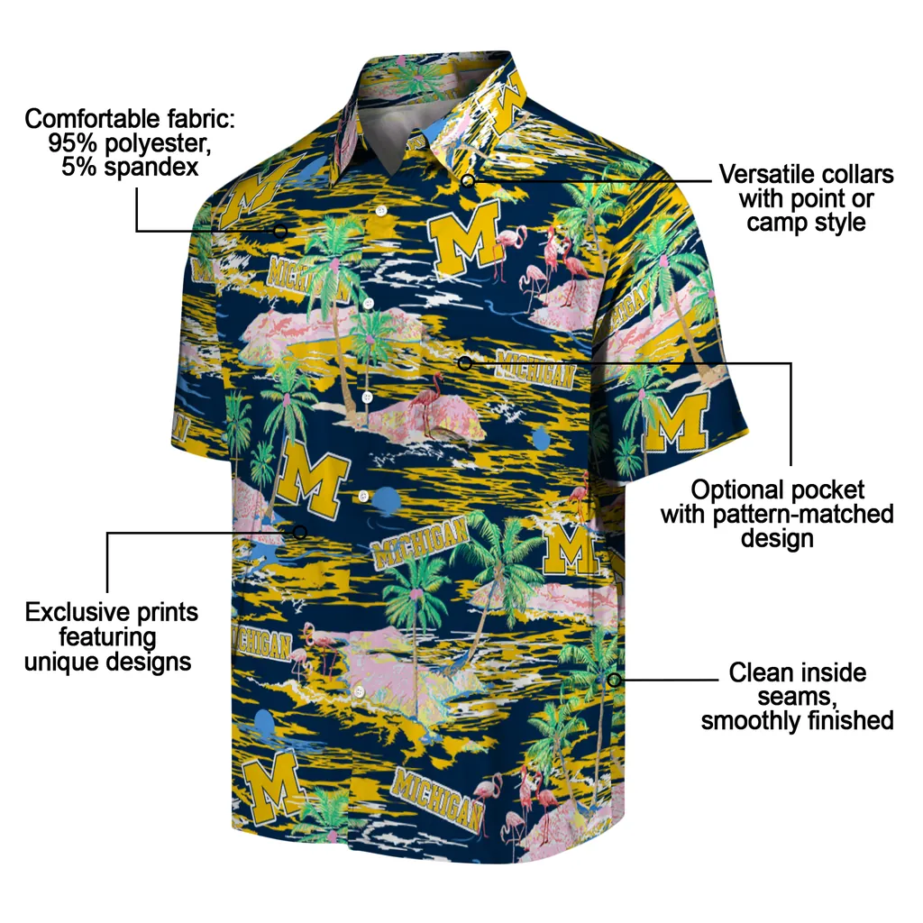 Michigan Wolverines Hawaiian Shirt - Hawaii Island michigan wolverines flamingo retreat blue hawaiian shirts new arrival