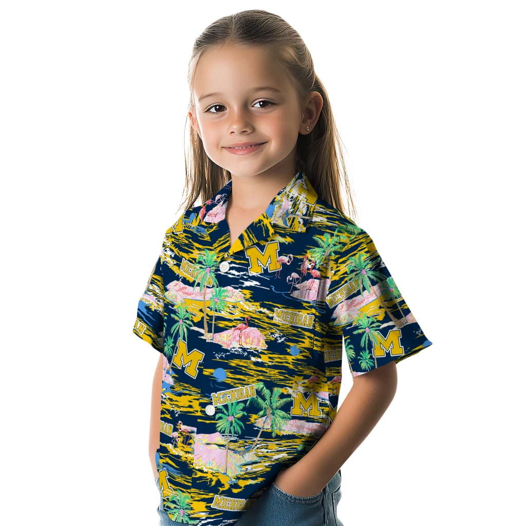 Michigan Wolverines Hawaiian Shirt - Hawaii Island michigan wolverines flamingo retreat blue hawaiian shirts premium grade