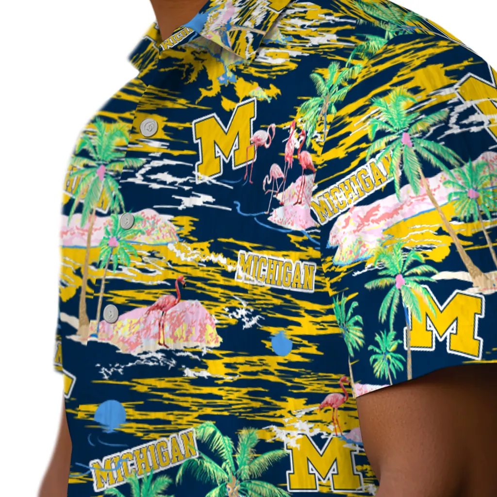 Michigan Wolverines Hawaiian Shirt - Hawaii Island michigan wolverines flamingo retreat blue hawaiian shirts trendy