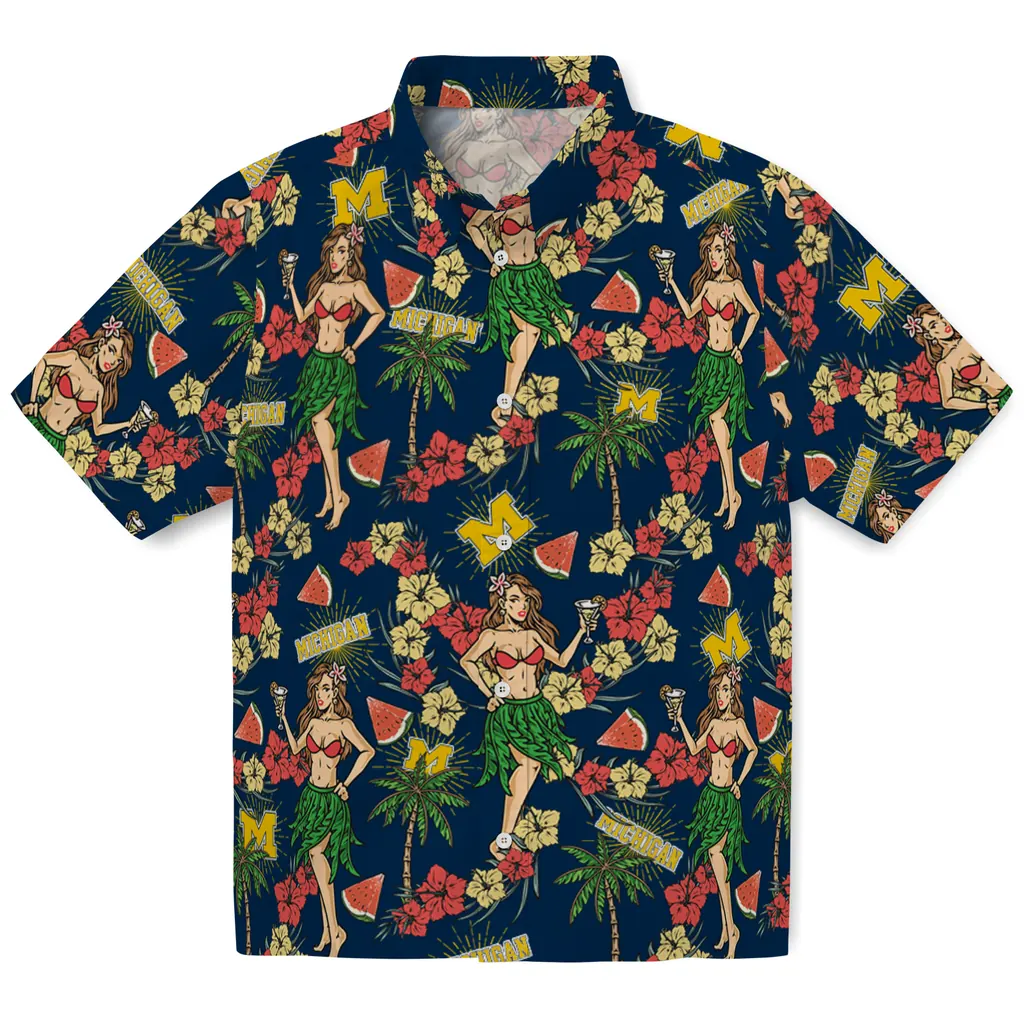 Michigan Wolverines Hawaiian Shirt - Hawaiian Girls Design michigan wolverines hawaiian girls design blue hawaiian shirts best selling