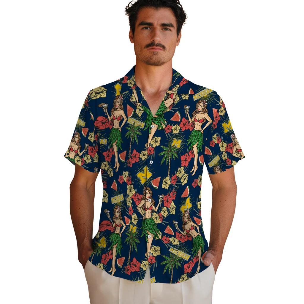 Michigan Wolverines Hawaiian Shirt - Hawaiian Girls Design michigan wolverines hawaiian girls design blue hawaiian shirts fashion forward