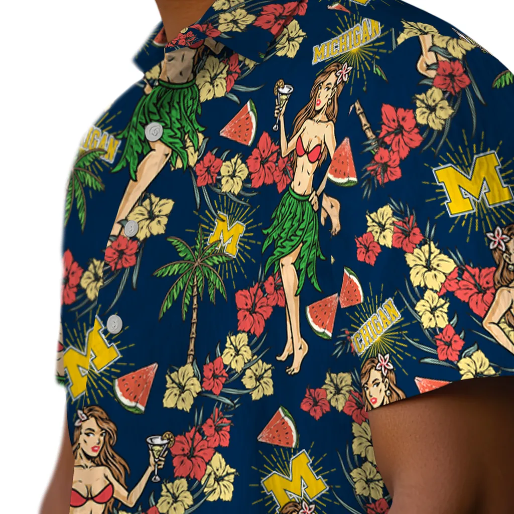 Michigan Wolverines Hawaiian Shirt - Hawaiian Girls Design michigan wolverines hawaiian girls design blue hawaiian shirts trendy