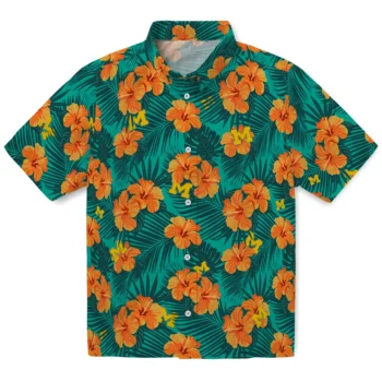 michigan wolverines hibiscus escape green hawaiian shirts best selling