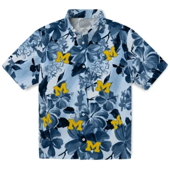 michigan wolverines hibiscus arrangement blue hawaiian shirts best selling