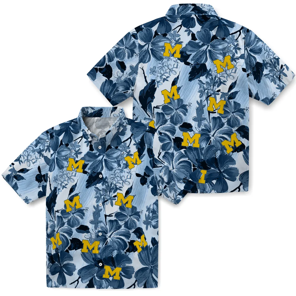 Michigan Wolverines Hawaiian Shirt - Hibiscus Arrangement michigan wolverines hibiscus arrangement blue hawaiian shirts high quality