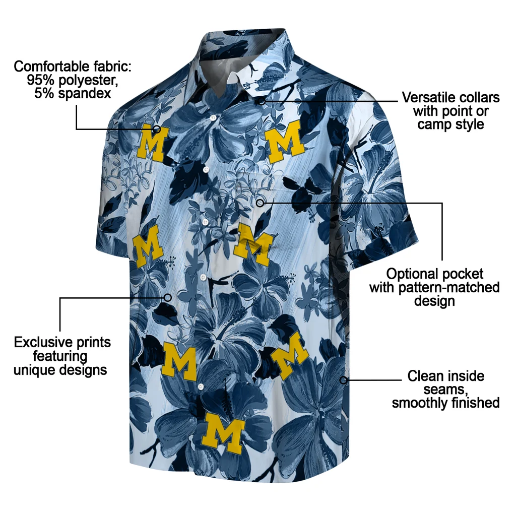 Michigan Wolverines Hawaiian Shirt - Hibiscus Arrangement michigan wolverines hibiscus arrangement blue hawaiian shirts new arrival