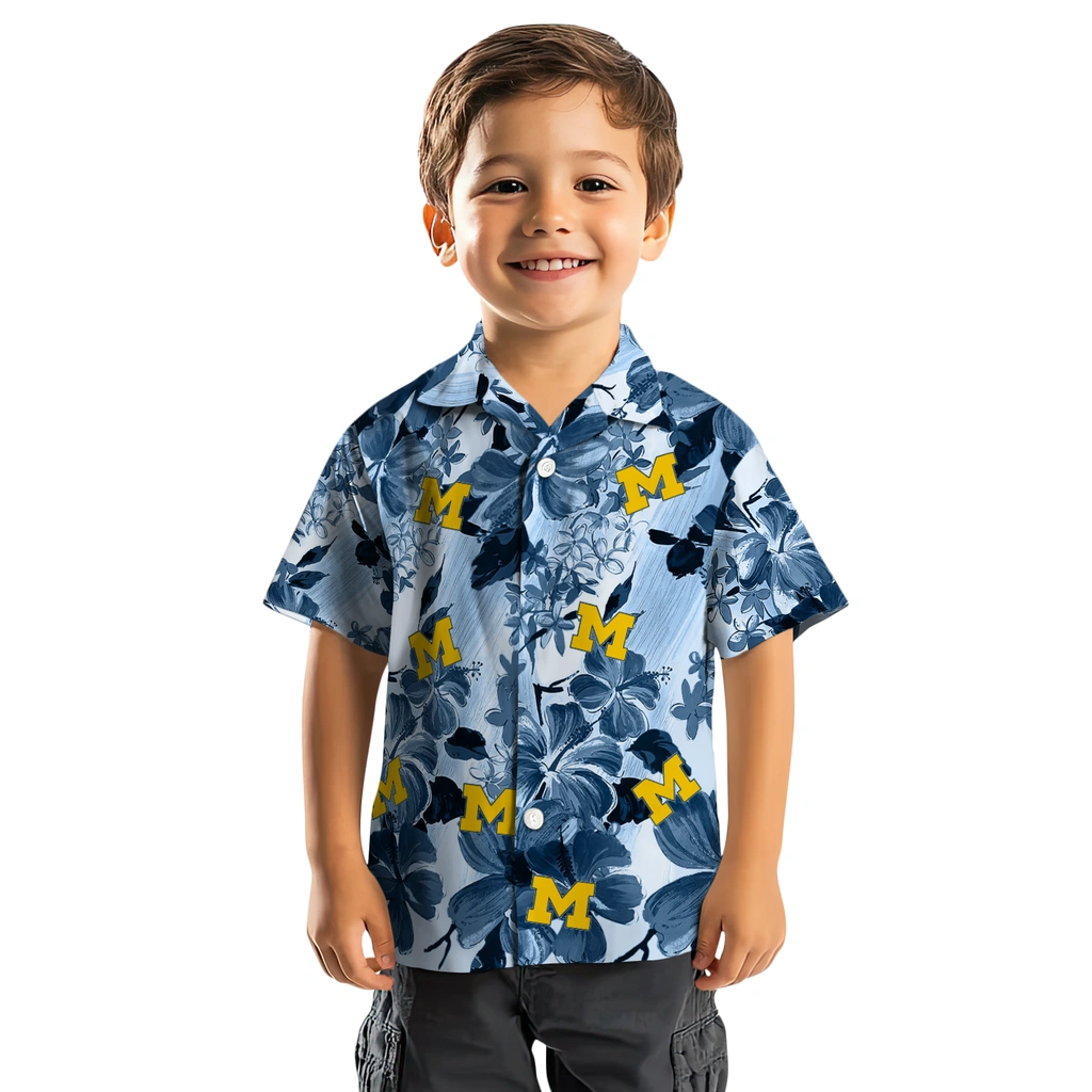 Michigan Wolverines Hawaiian Shirt - Hibiscus Arrangement michigan wolverines hibiscus arrangement blue hawaiian shirts top rated