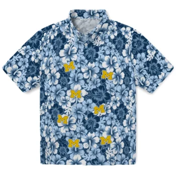 michigan wolverines hibiscus blooms blue hawaiian shirts best selling