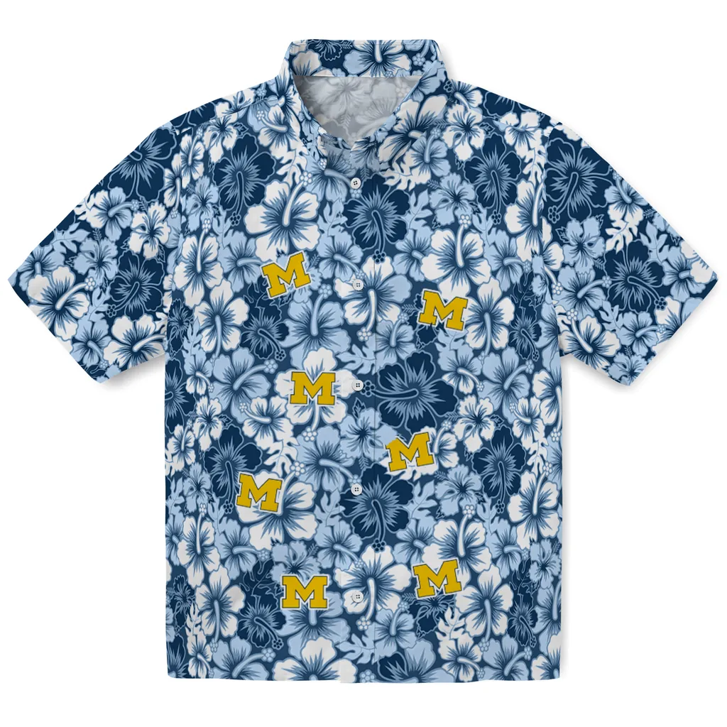 Michigan Wolverines Hawaiian Shirt - Hibiscus Blooms michigan wolverines hibiscus blooms blue hawaiian shirts best selling