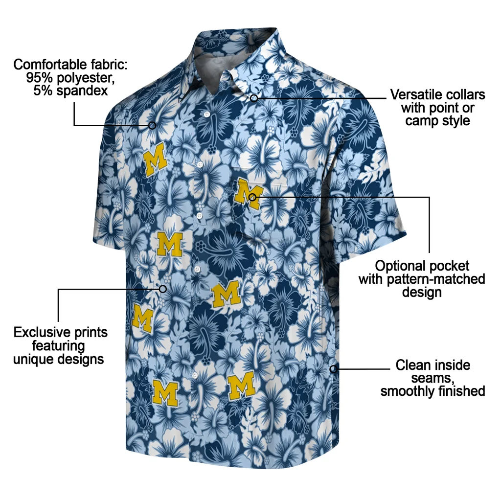 Michigan Wolverines Hawaiian Shirt - Hibiscus Blooms michigan wolverines hibiscus blooms blue hawaiian shirts new arrival