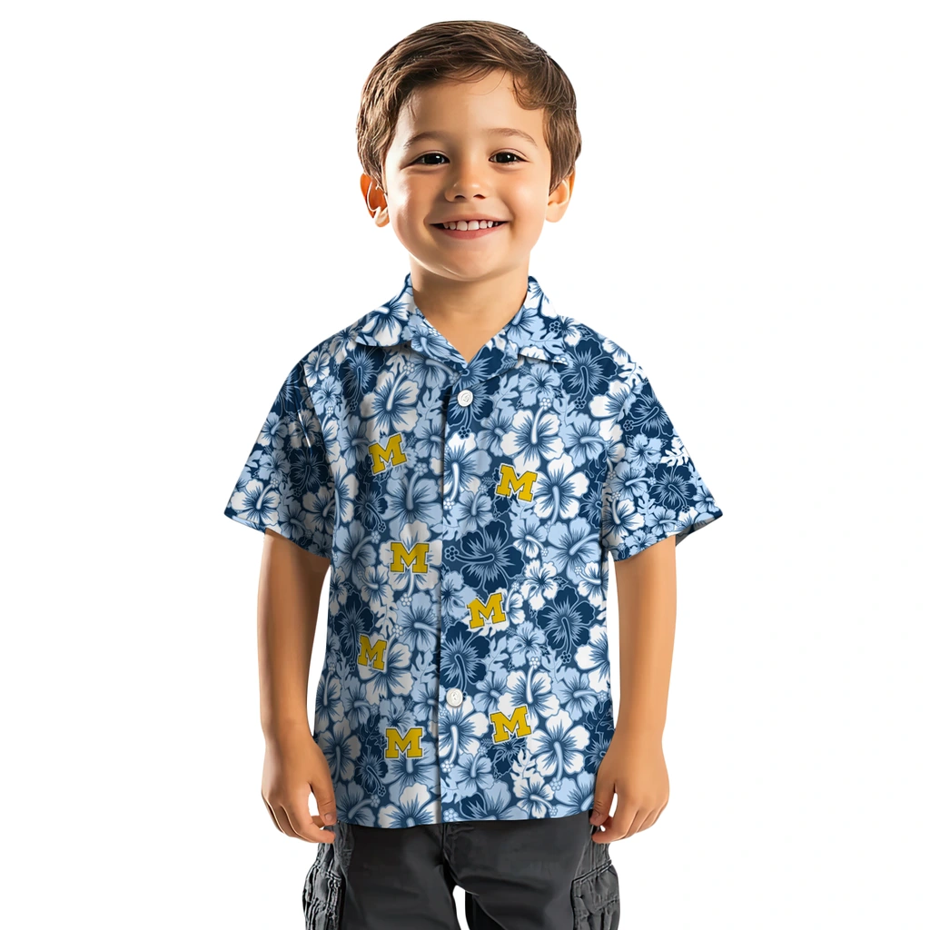 Michigan Wolverines Hawaiian Shirt - Hibiscus Blooms michigan wolverines hibiscus blooms blue hawaiian shirts top rated