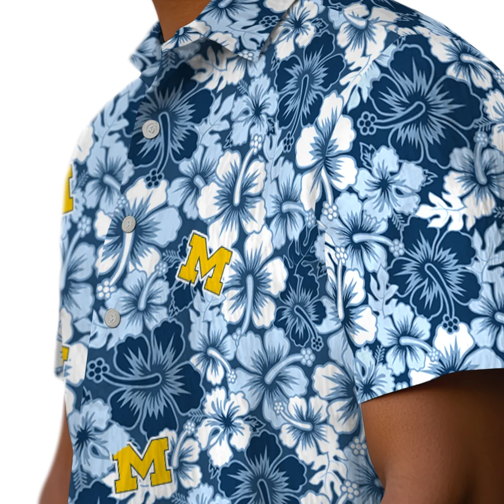 Michigan Wolverines Hawaiian Shirt - Hibiscus Blooms michigan wolverines hibiscus blooms blue hawaiian shirts trendy